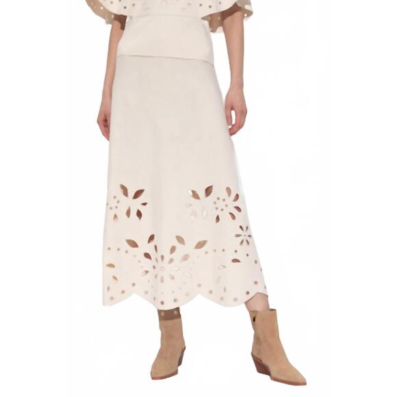 NEW ULLA JOHNSON grace knit midi skirt in cowrie - Picture 2 of 4